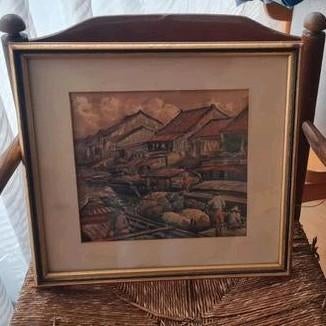 Schilderij van een Aziatisch landschap, gesigneerd, Antiek en Kunst, Kunst | Schilderijen | Klassiek, Ophalen