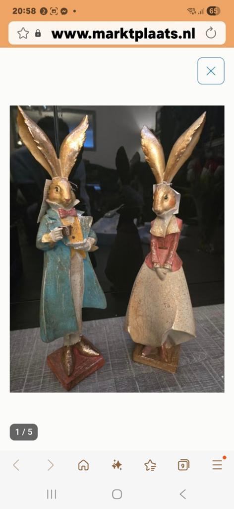 Decoratieve Paashazen Beeldjes - Set van 2, Huis en Inrichting, Meerkleurig, Overige materialen, Nieuw, Ophalen of Verzenden