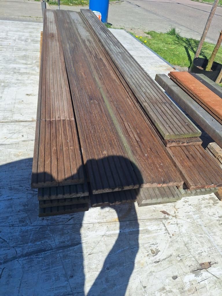 Hardhout bankirai vlonderplanken 145x21mm, Tuin en Terras, Terrasdelen en Vlonders, Ophalen, Gebruikt, Hout