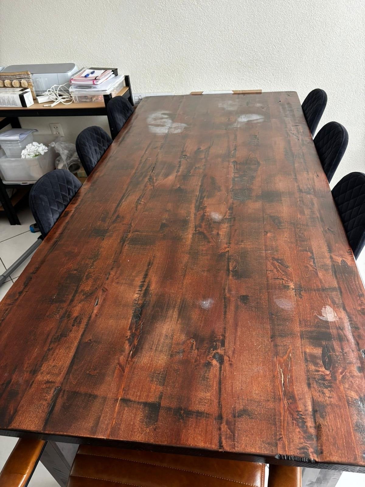 Koloniale eettafel met 6 zwarte velours stoelen, Ophalen, Gebruikt, 100 tot 150 cm, Vijf personen of meer
