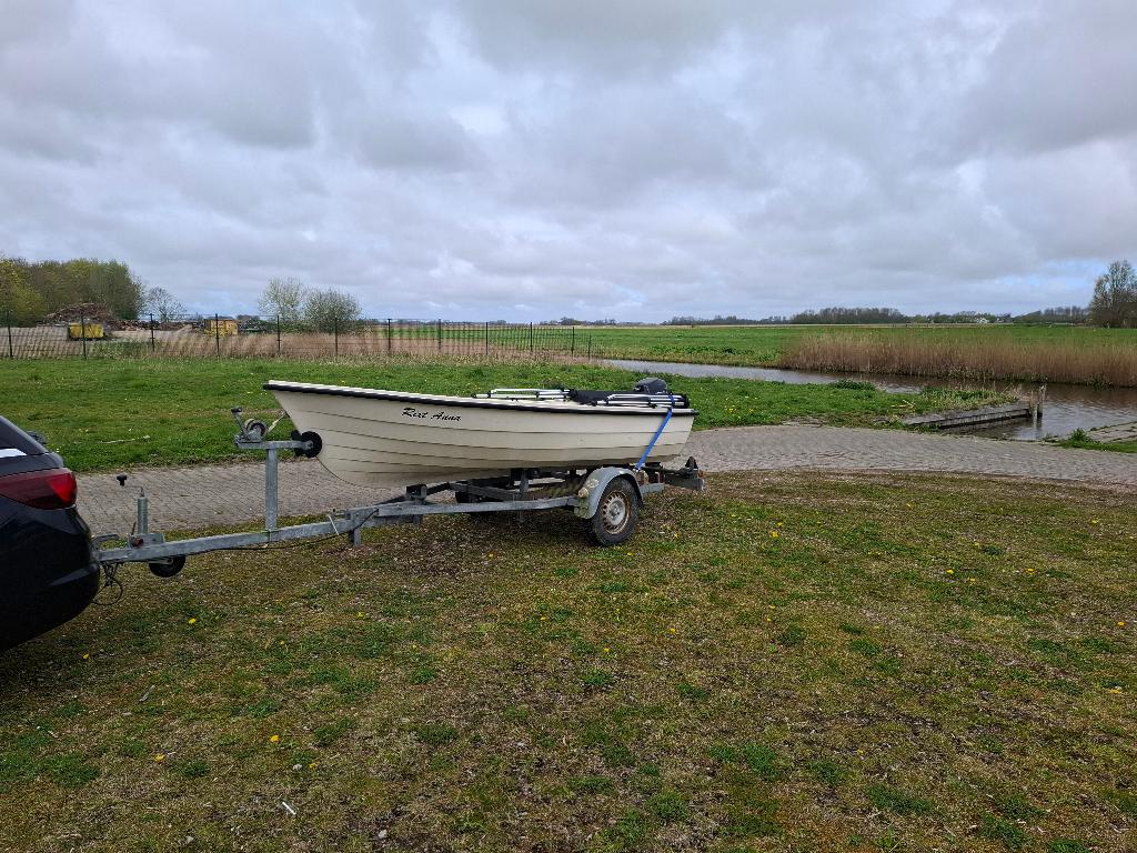 Boot met trailer 8pk Mercury 4-takt, Watersport en Boten, Ophalen, Gebruikt, 5 tot 10 pk, Viertaktmotor