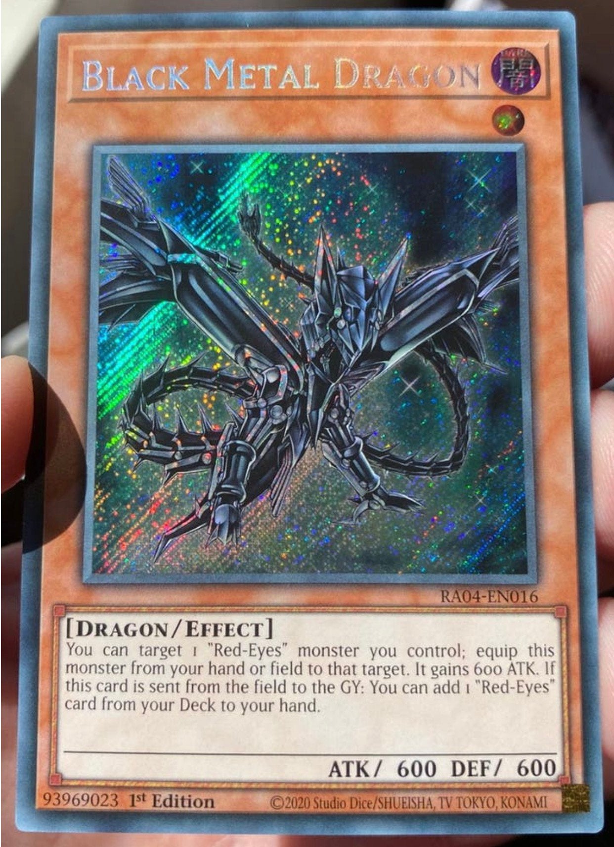 Yu-Gi-Oh! Black Metal Dragon RA04 1st Edition !, Ophalen of Verzenden, Zo goed als nieuw, Losse kaart, Foil