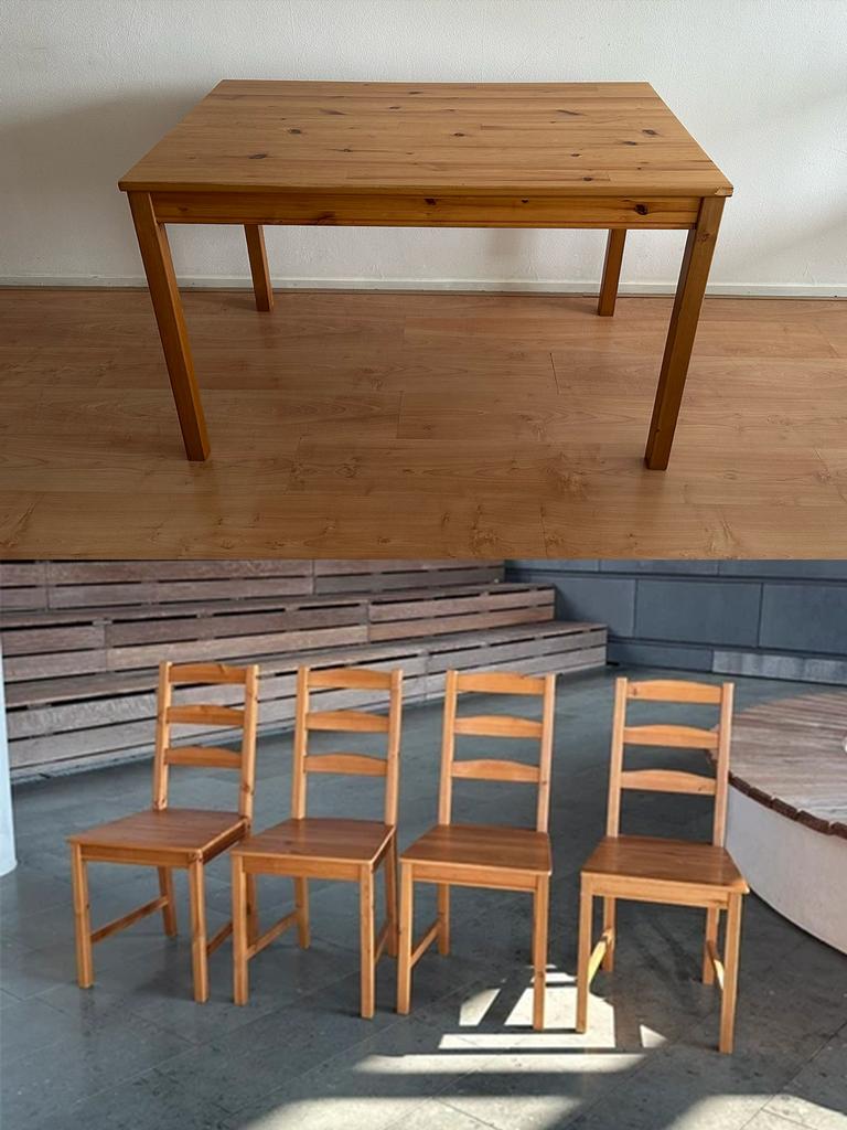 IKEA Wood Dining Table Set + 4 Chairs, Huis en Inrichting, Tafels | Eettafels, Zo goed als nieuw, 50 tot 100 cm, 100 tot 150 cm