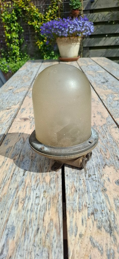 koperen lamp, Huis en Inrichting, Lampen | Hanglampen, Ophalen of Verzenden, Zo goed als nieuw, Glas, Minder dan 50 cm