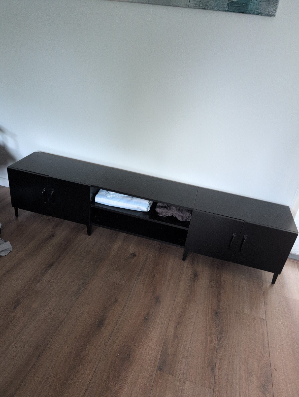 Zwart TV-meubel / Dressoir, Huis en Inrichting, Kasten | Televisiemeubels, Ophalen, Gebruikt, 150 tot 200 cm, Minder dan 100 cm