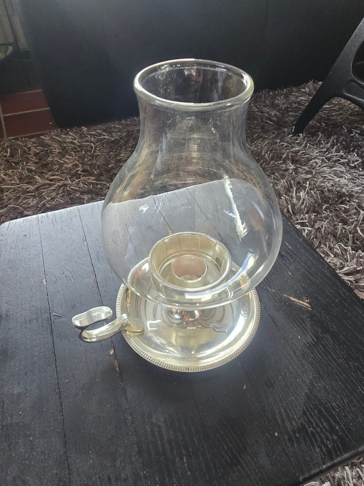 Glazen windlicht met zilverkleurige houder, 20 cm hoog (D20), Ophalen of Verzenden, Glas