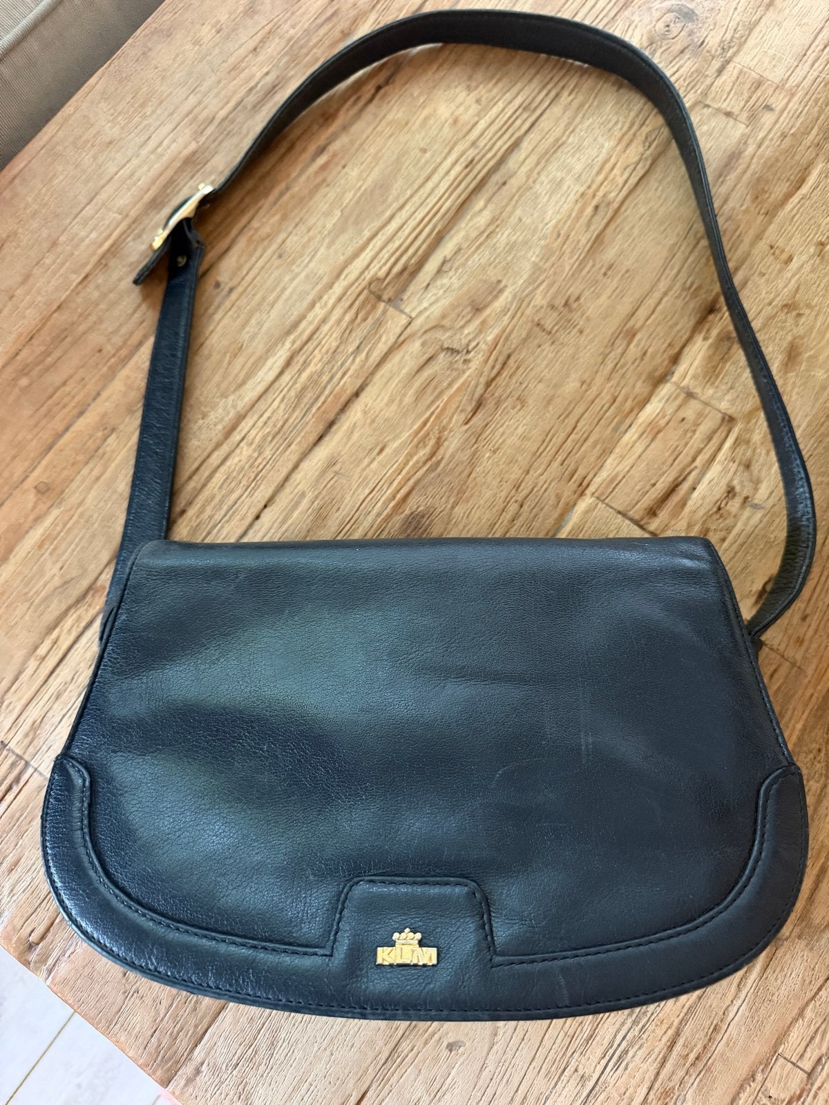 Vintage KLM Handtas / schoudertas Donkerblauw Leer, Verzenden, Gebruikt, Blauw, Handtas