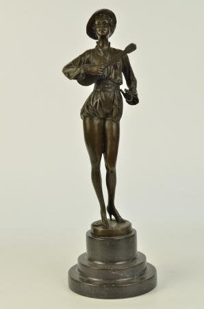 MILO bronzen beeld "De mandoline speler" H: 39 cm *Z.FRAAI*, Art nouveau, Ophalen of Verzenden, Brons, 20 - 50 cm