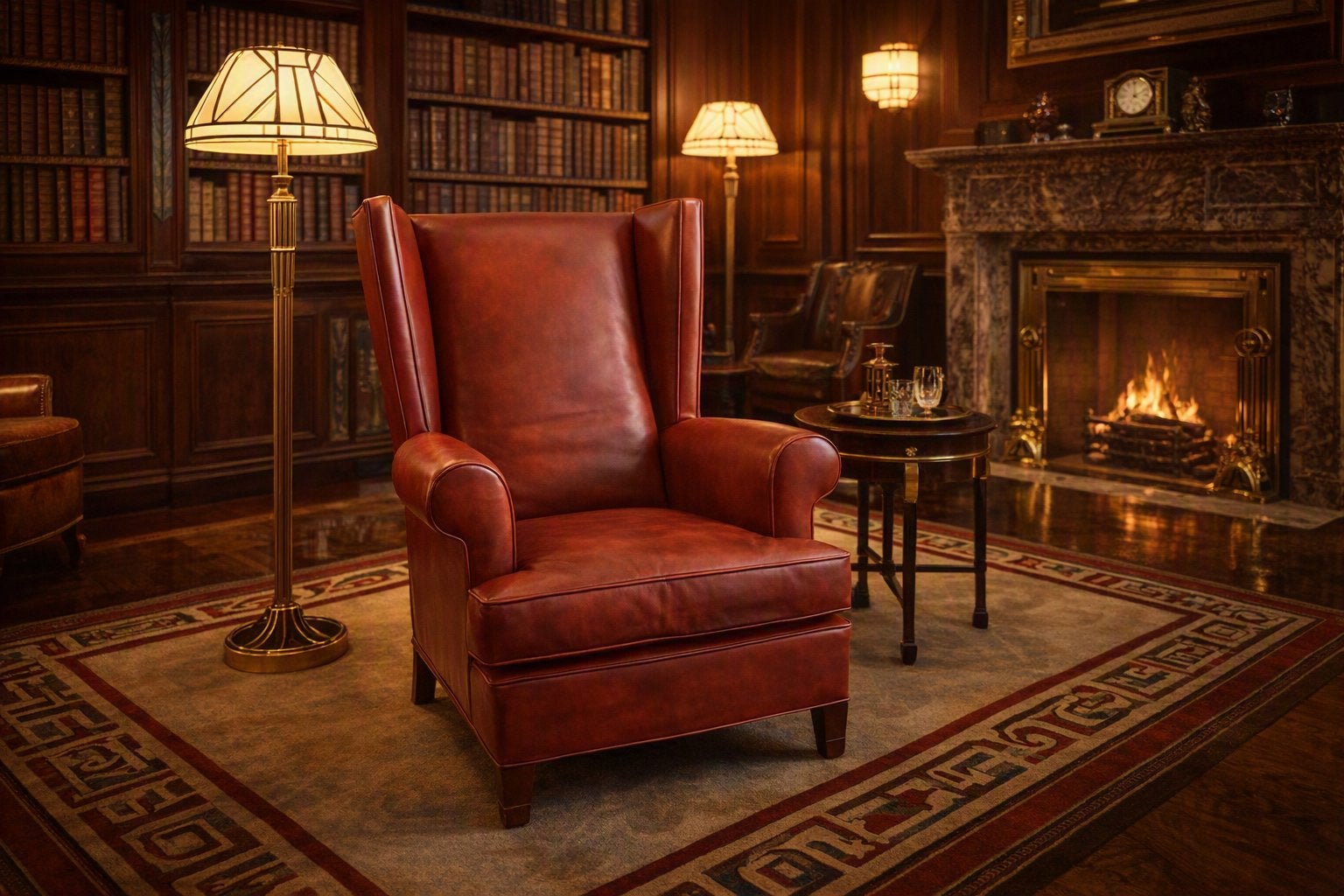 Echt lederen vintage oorfauteuil, Ophalen, Gebruikt