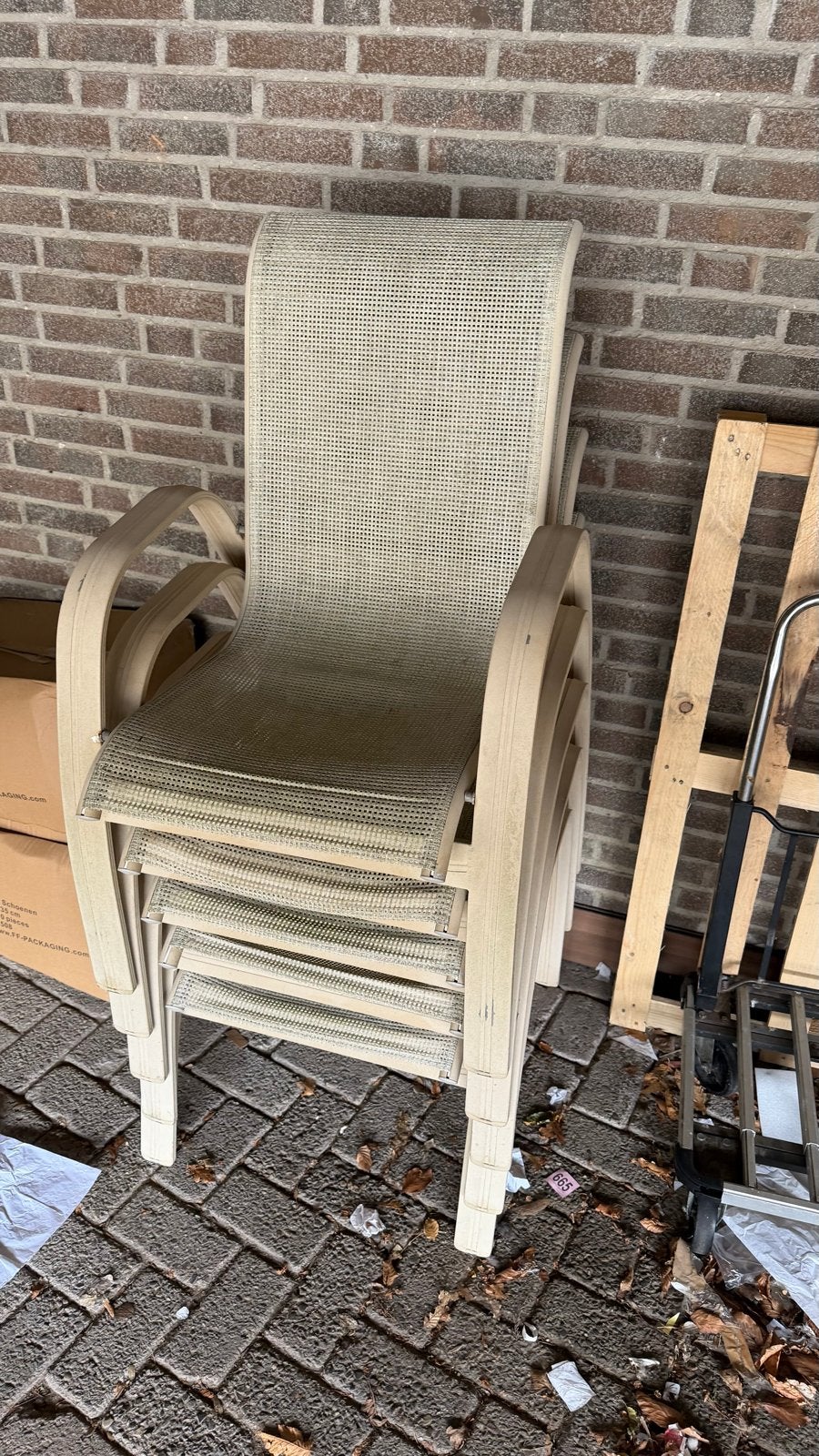 Stapelbare tuinstoelen - 5 stuks, Ophalen, Gebruikt, Overige materialen, Stapelbaar