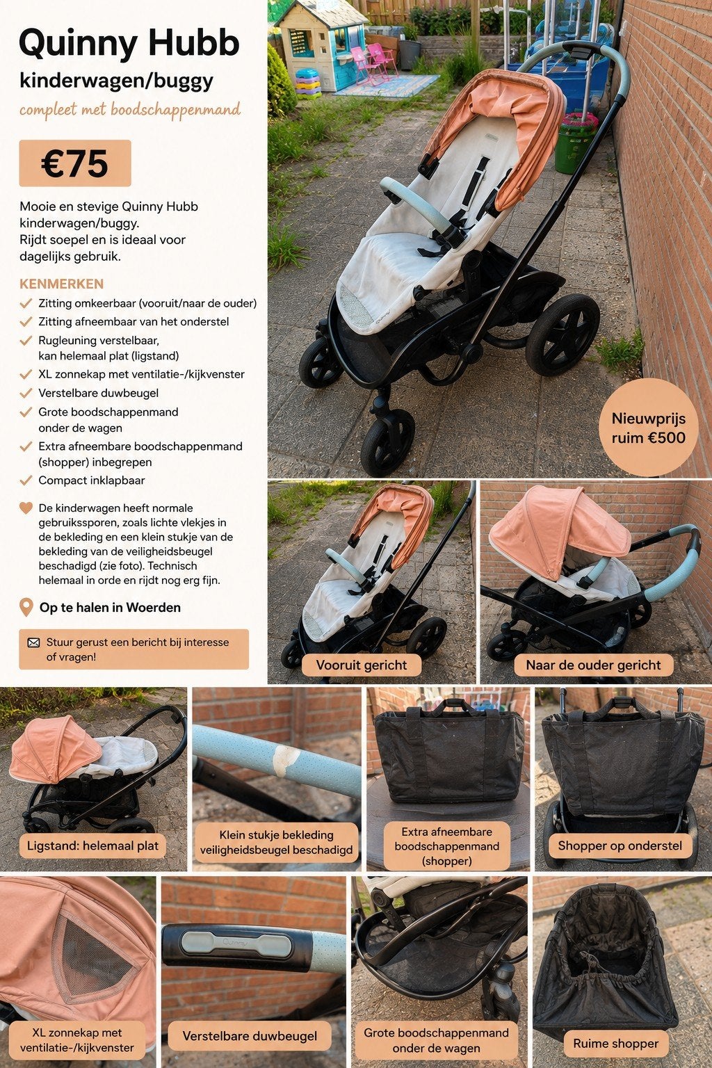 Quinny Hubb kinderwagen/buggy met boodschappenmand, Kinderen en Baby's, Kinderwagens en Combinaties, Gebruikt, Kinderwagen, Quinny