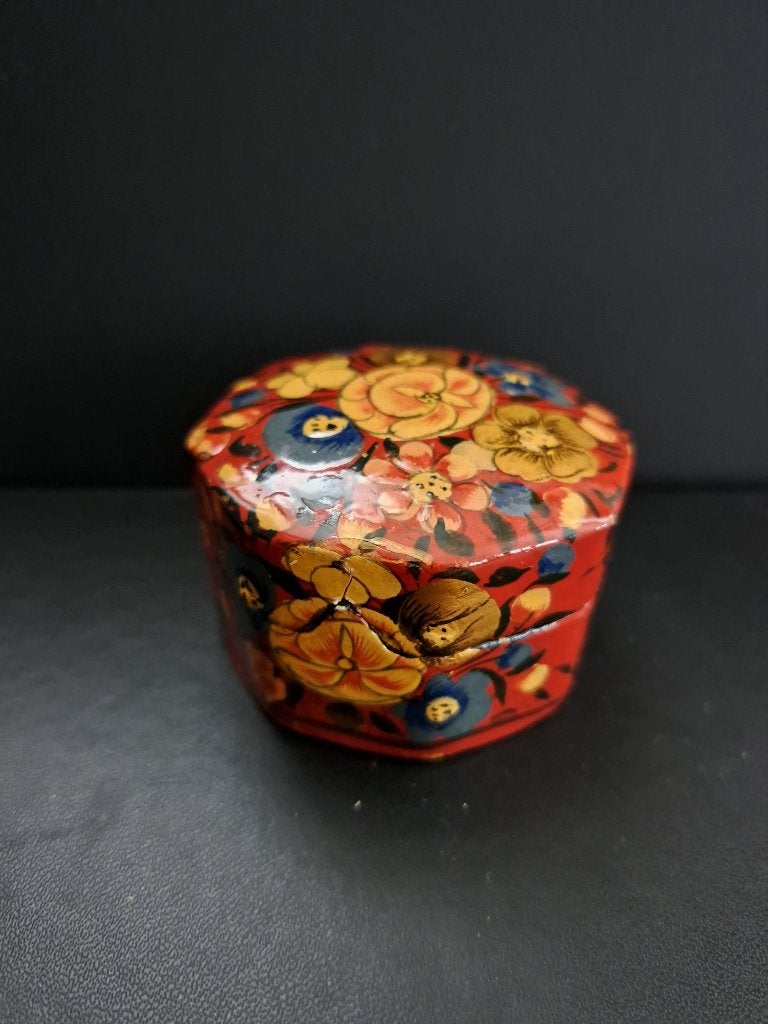Vintage Handgeschilderd Houten Doosje - Bloemenpatroon, Ophalen of Verzenden