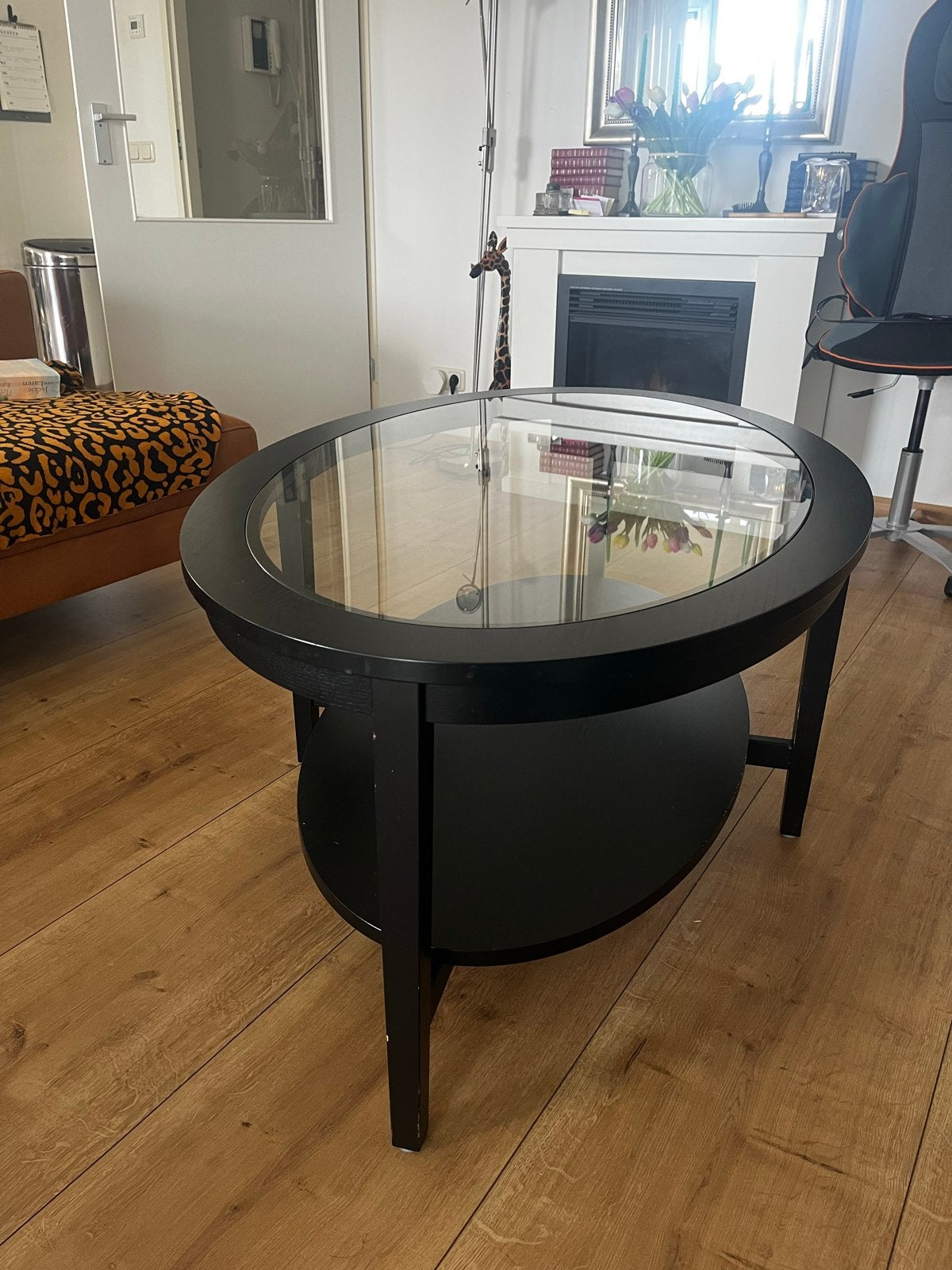 IKEA MALMSTA Salontafel Zwart Ovaal Glas Gebruikt, Ophalen, 50 – 75, Gebruikt, 100 tot 150 cm