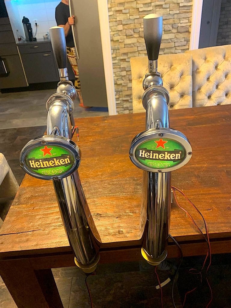 mancave 2 Heineken tapkranen tapzuilen met verlichting, Ophalen of Verzenden, Gebruikt