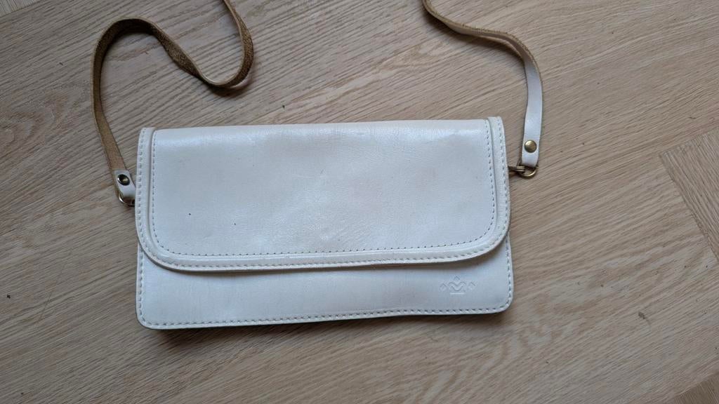 Vintage wit leren damestasje, Ophalen of Verzenden, Gebruikt, Wit, Schoudertasje