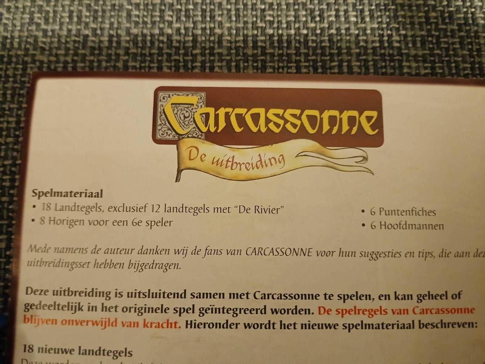 Carcassonne: De Uitbreiding (uitbreiding 1), Drie of vier spelers, Ophalen of Verzenden, Zo goed als nieuw, 999 Games