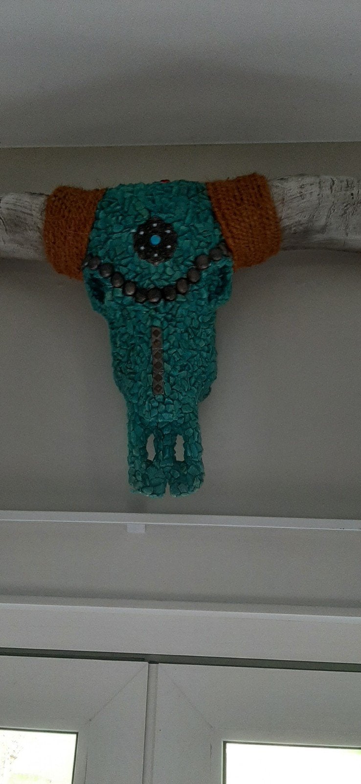 Longhorn Schedel Wanddecoratie - Turquoise Mozaïek 150cm, Huis en Inrichting, Ophalen