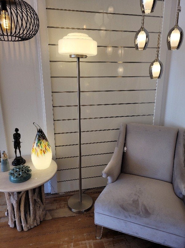 Art deco vloerlamp met opaal melkwit trapglas naar gispen, Ophalen, Nieuw, E27 (groot), Glas