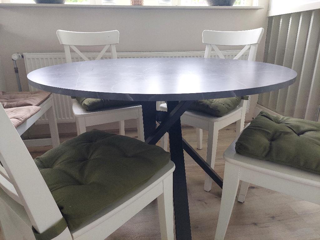 tafel met stoelen, Huis en Inrichting, Tafels | Eettafels, Ophalen, Overige materialen, Gebruikt, Rond