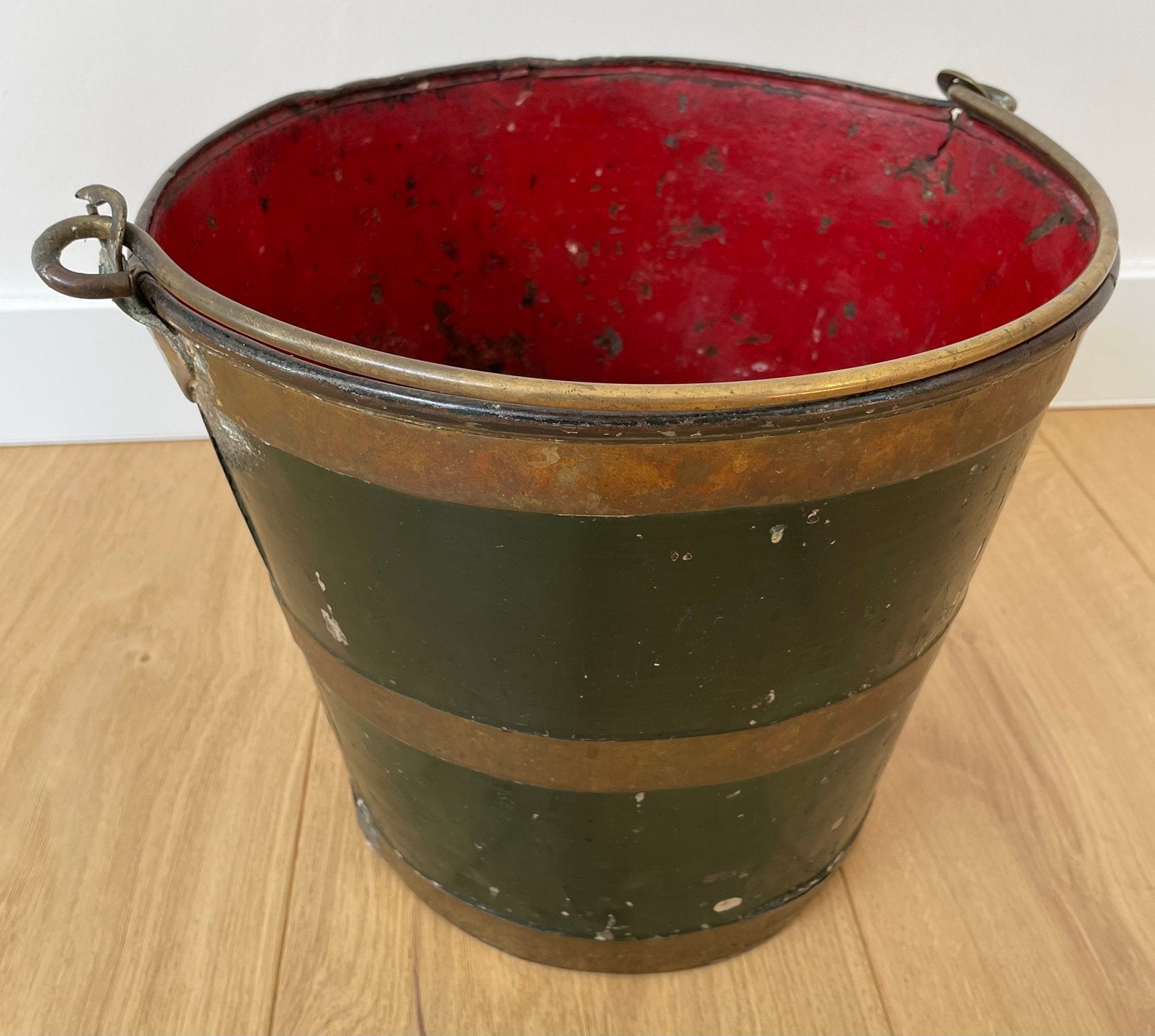 Antieke (brand)emmer met koperen beslag, Antiek en Kunst, Ophalen of Verzenden