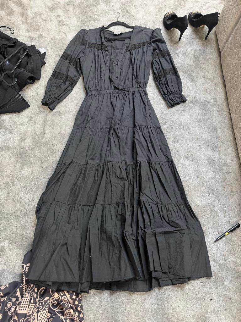 KAOS Jeans Zwarte Maxi Jurk met Kantdetails, Ophalen of Verzenden, Zo goed als nieuw