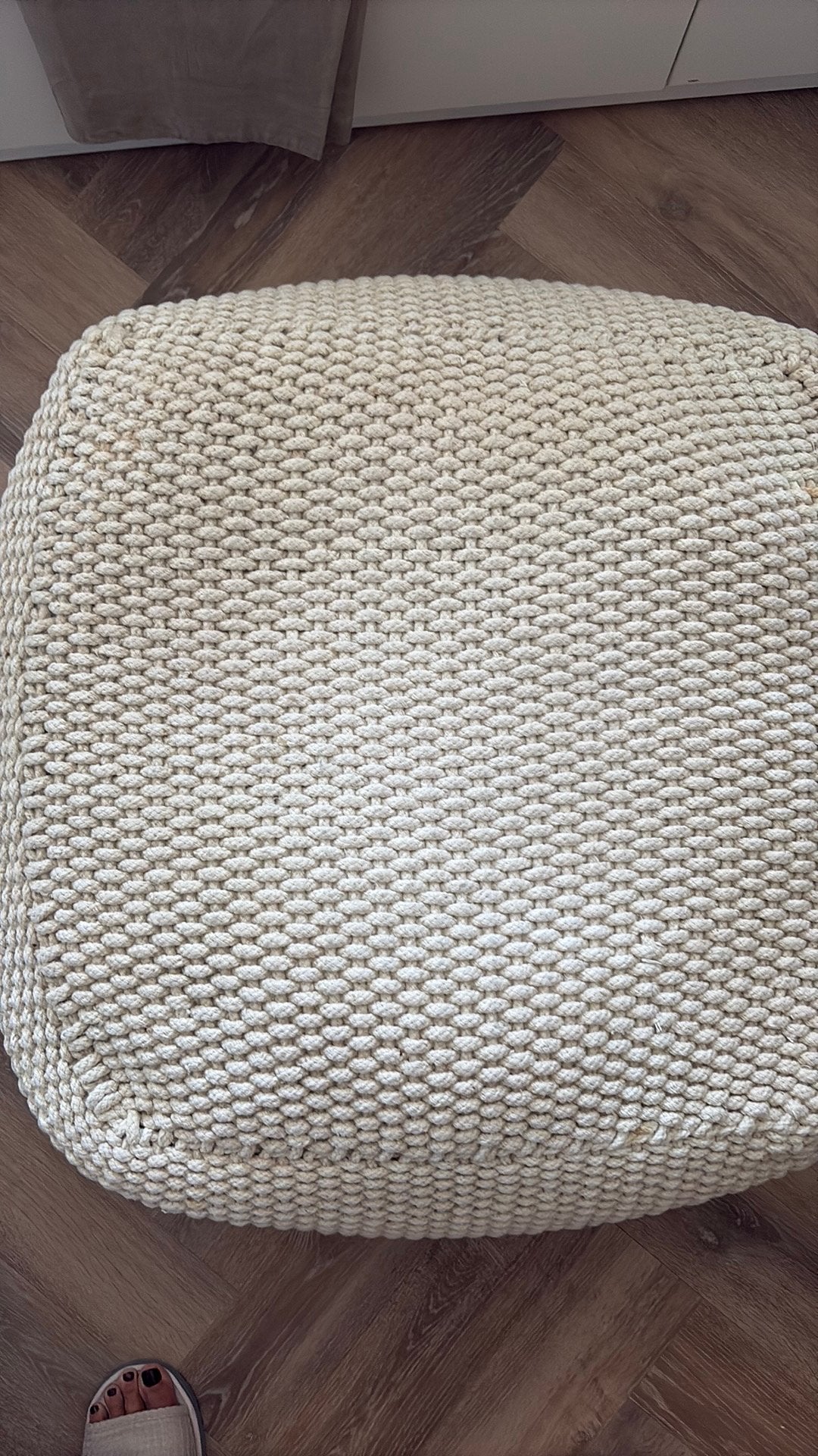 Ecru gebreiden poef, Gebruikt, Vierkant, 75 tot 100 cm, 75 tot 100 cm