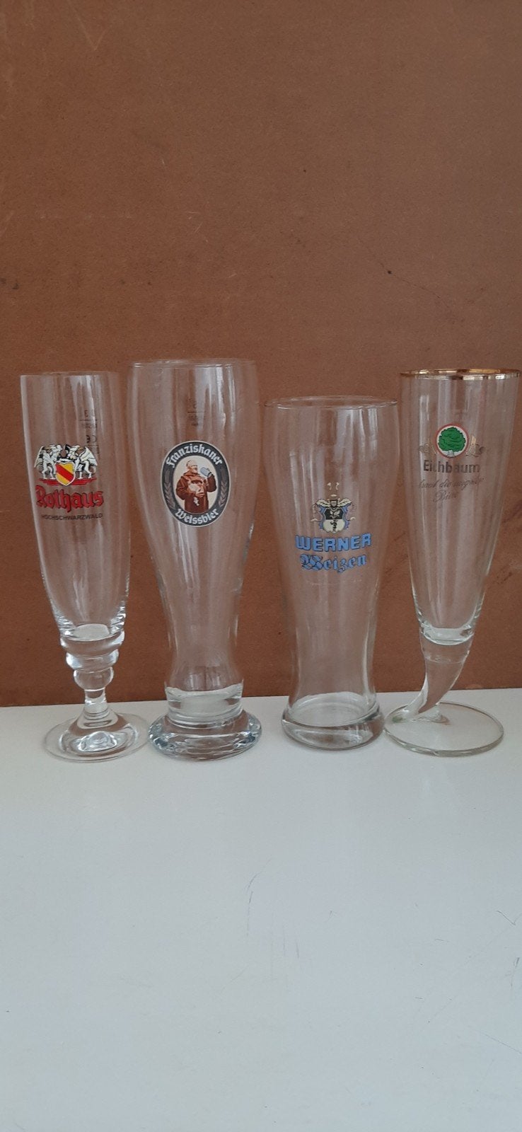 Duitse bierglazen Rothaus Franziskaner Eichbaum Werner Weize, Verzamelen, Ophalen of Verzenden, Zo goed als nieuw, Glas of Glazen