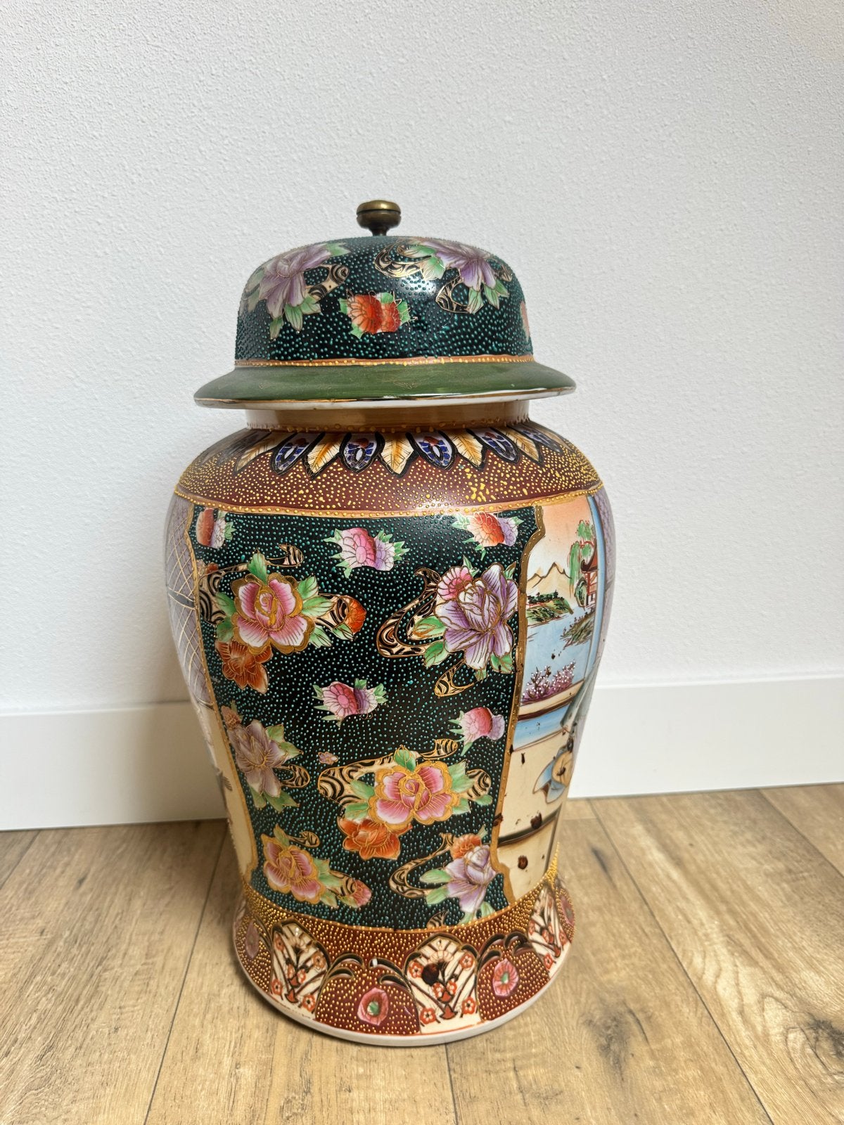 Grote Chinese gemberpot met deksel, handgeschilderd, Ophalen