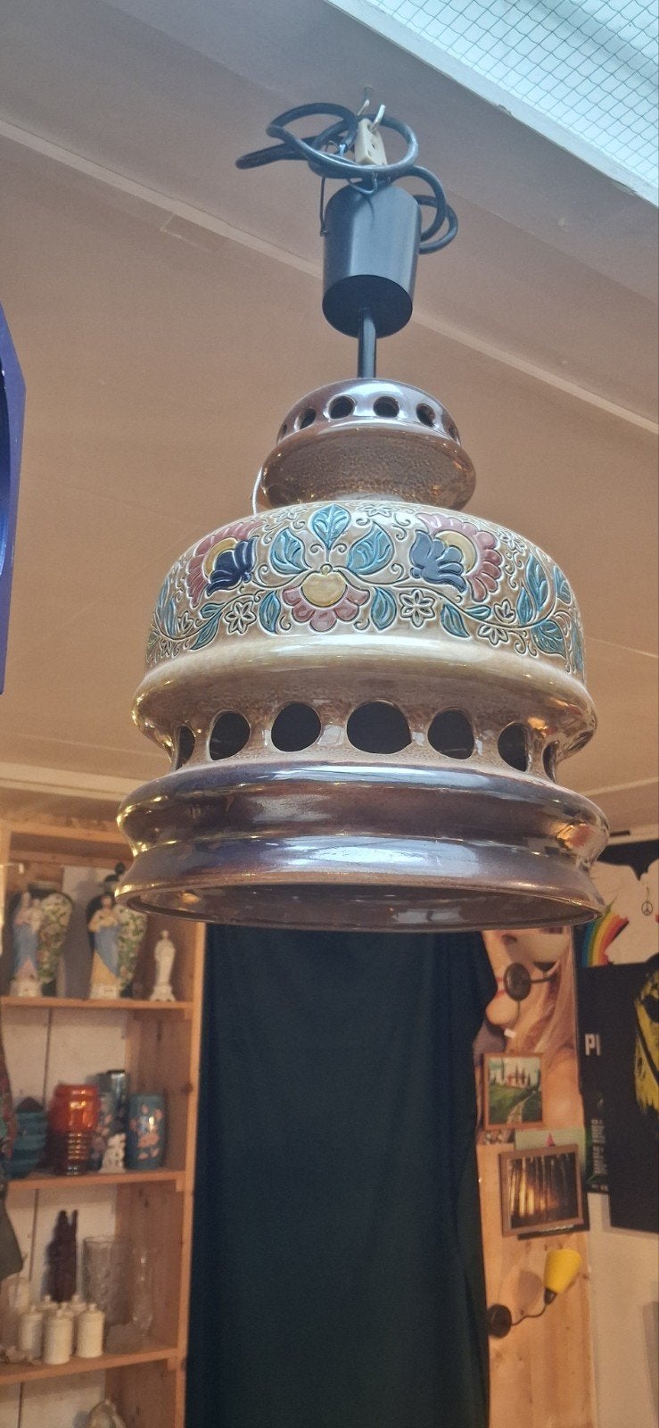 Unieke Keramieken West Germany Hanglamp met Bloemenpatroon, Ophalen of Verzenden