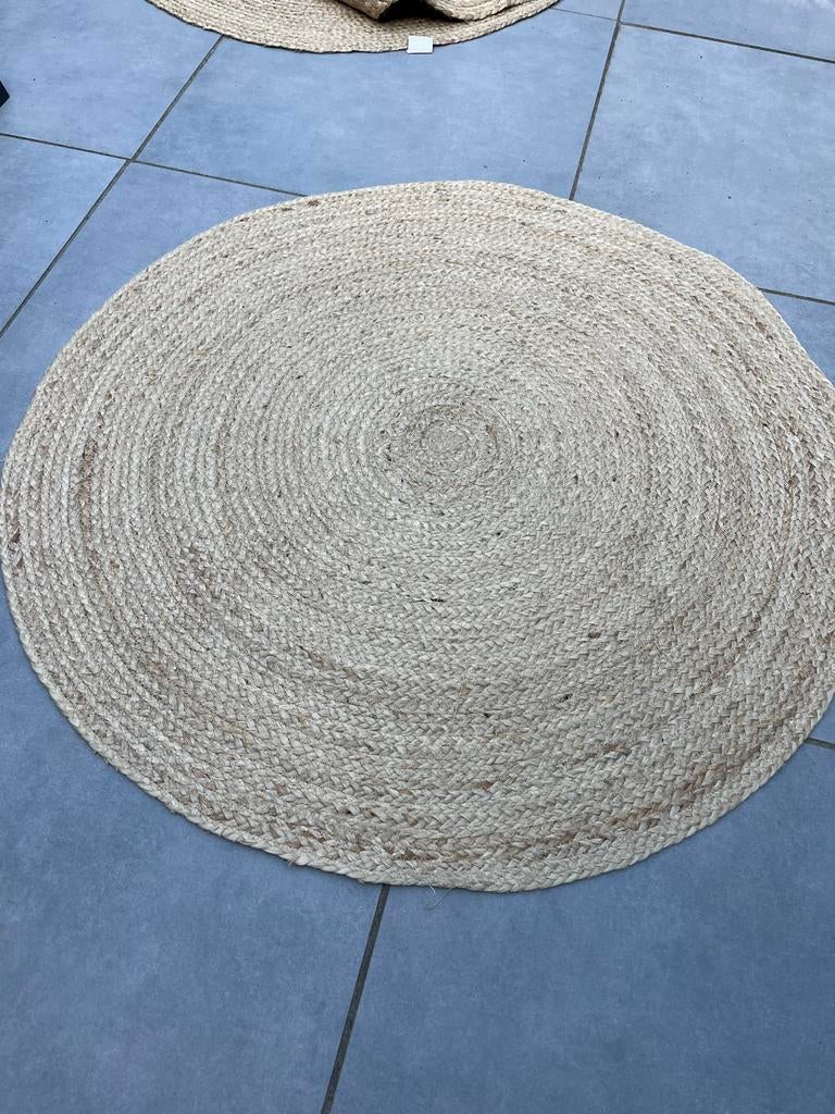 Rond Juten Vloerkleed - Doorsnede 90 cm, Gebruikt, Beige, Rond, 50 tot 100 cm