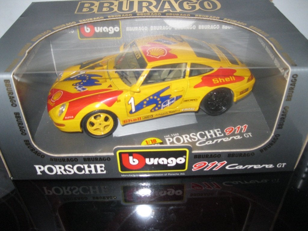 bburago porsche 911 carrera racing shell 1993 1/18 in doos, Ophalen of Verzenden, Zo goed als nieuw, Bburago