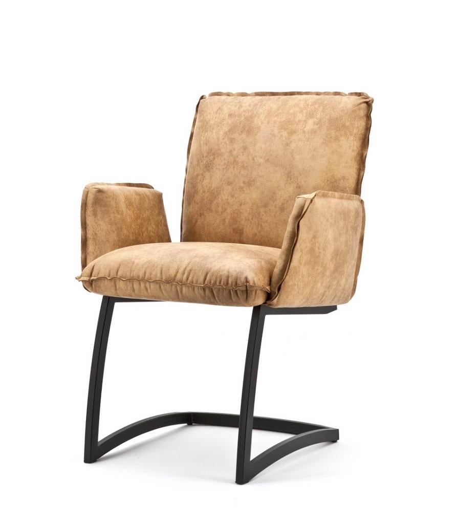 Eetkamerstoel Joël, microleer, cognackleur, 4 stuks, Huis en Inrichting, Stoelen, Ophalen, Overige kleuren, Leer, Zo goed als nieuw