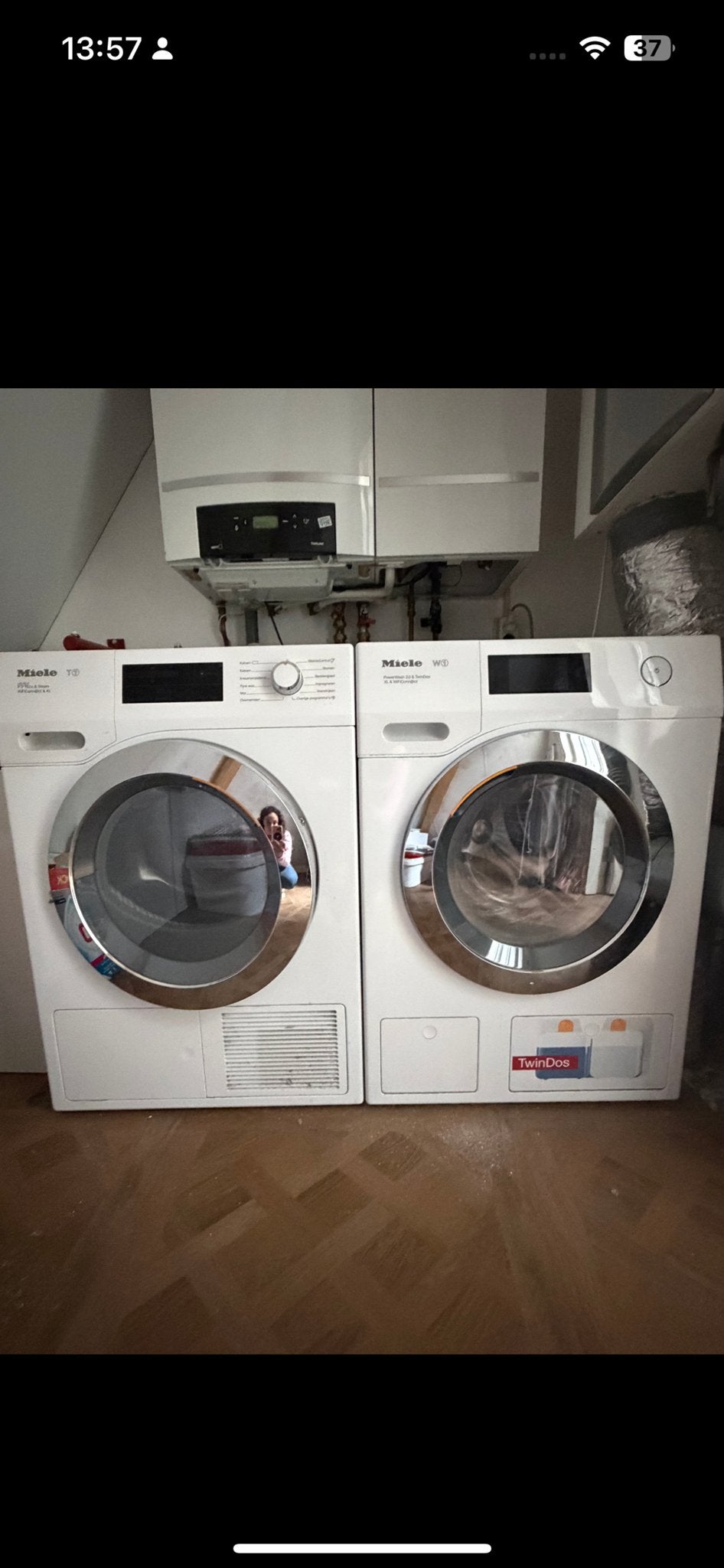 Miele Wasmachine W1 en Droger T1 Set, 8 tot 10 kg, Ophalen, Gebruikt, 85 tot 90 cm