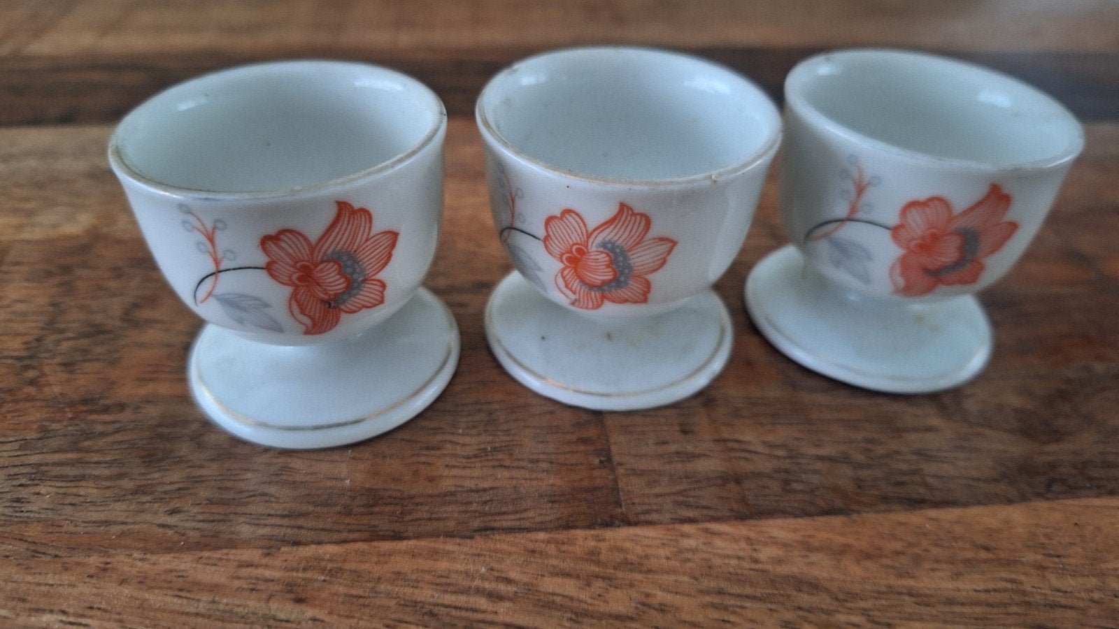 Set van 3 Vintage Eierdopjes met Oranje Bloemen, Ophalen of Verzenden