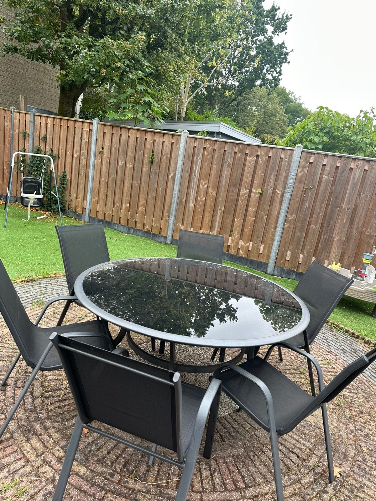 Tuinset met 6 stoelen tafel 150cm Bellagio, Ophalen, Zo goed als nieuw, Aluminium