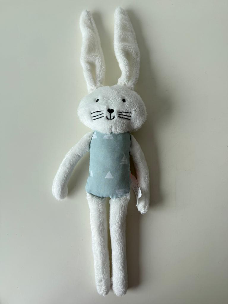 Knuffel konijn wit met mintgroen lijf, slungel 38 cm / Hema, Hema, Konijn, Ophalen of Verzenden, Zo goed als nieuw