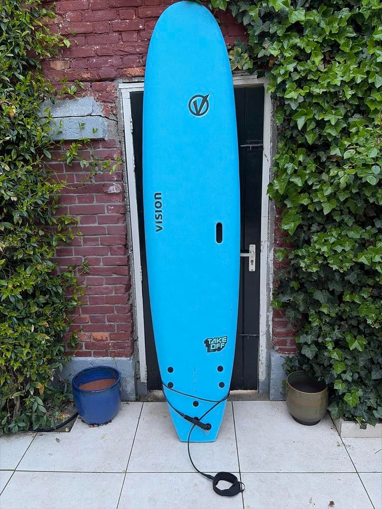 Vision Take Off Softtop Surfboard - Blauw/Geel, Ophalen, Gebruikt, Funboard, Met koord