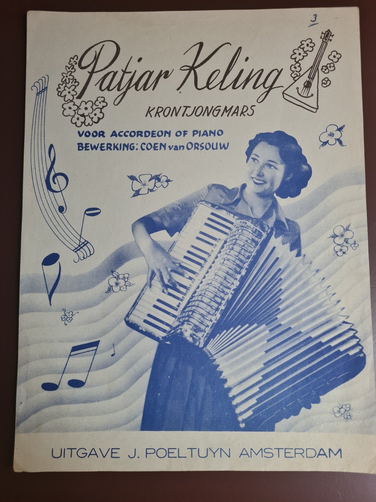 Patjar Keling Krontjongmars - bladmuziek accordeon/piano, Gebruikt, Wereldmuziek, Accordeon, Ophalen of Verzenden