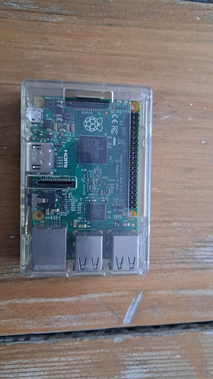 Raspberry Pi 2 Model B in transparante behuizing, Minder dan 4 GB, Broadcom BCM2837, Minder dan 2 Ghz, Ophalen of Verzenden
