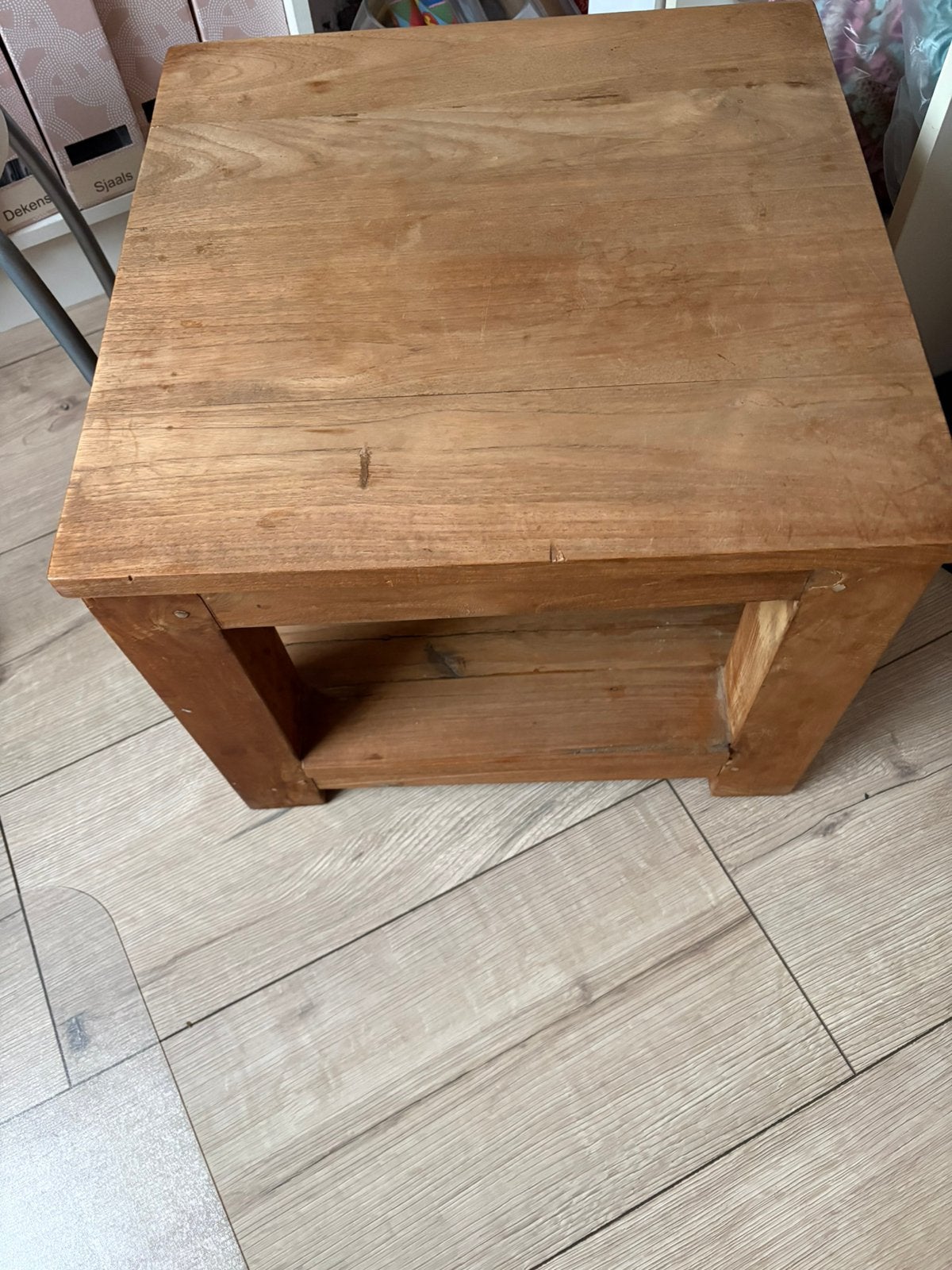 Teak bijzettafel 50x50, Ophalen, 50 – 75, 50 tot 100 cm, 50 tot 100 cm