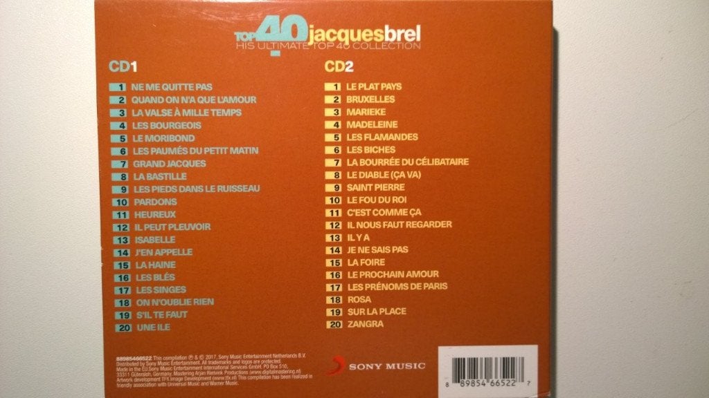 Jacques Brel - Top 40 Jacques Brel, Cd's en Dvd's, Cd's | Franstalig, Ophalen of Verzenden, Zo goed als nieuw, Album