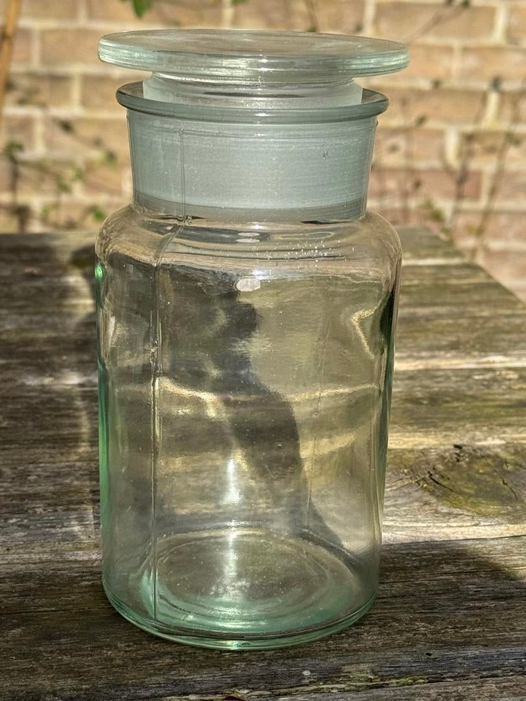Vintage glazen apothekerspot met stop, Antiek en Kunst, Ophalen of Verzenden