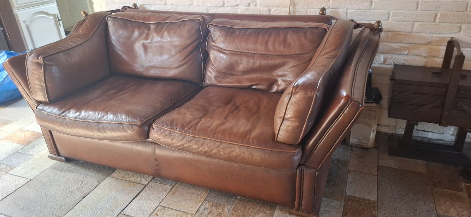 Lederen bankstel,kasteelbank 2 zits 2 fauteuils, Ophalen, Gebruikt, Klassieke, Tweepersoons