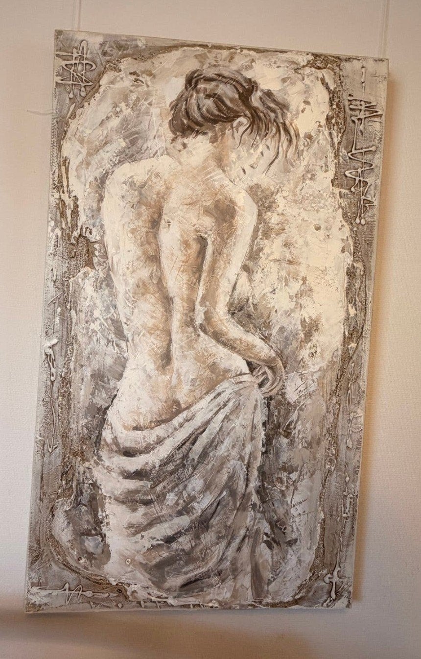 Groot schilderij: Vrouwenfiguur in abstracte stijl, Ophalen, Figuren, Handgeschilderd, Gemengde techniek