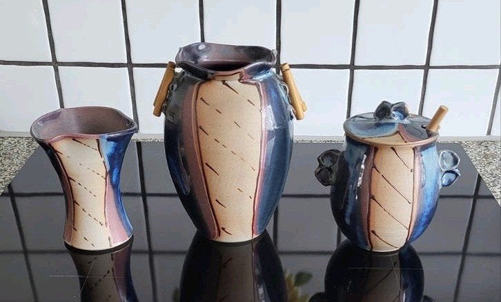 Unieke handgemaakte keramische set - 3 stuks, Antiek en Kunst, Ophalen of Verzenden