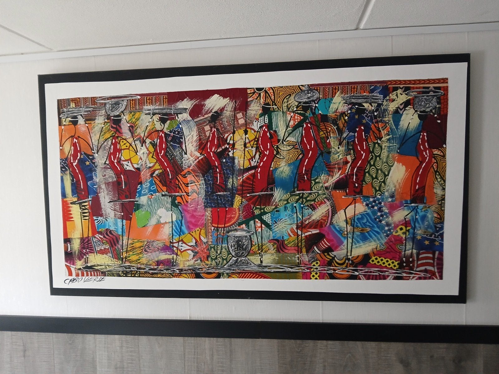 Kleurrijk schilderij 'Cabo Verde', Figuren, Ophalen of Verzenden, Gemengde techniek, Overige materialen