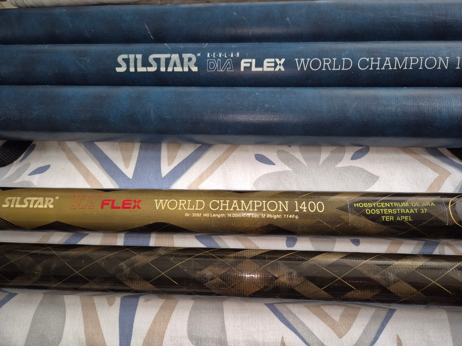 silstar kevlar dia flex world champion 1400 met koker en ela, Ophalen of Verzenden, Zo goed als nieuw, Vaste hengel
