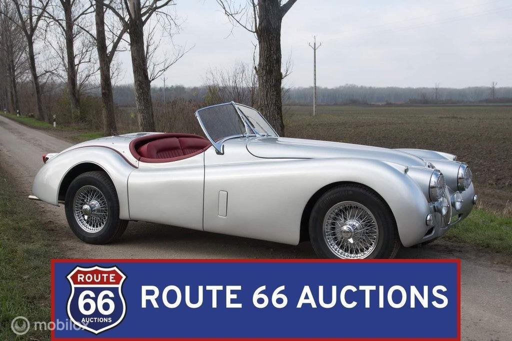 Jaguar XK140 OTS | 1956 | Route 66 Auctions, Auto's, Oldtimers, Bedrijf, Te koop, Jaguar, Benzine, Overige carrosserieën, Handgeschakeld