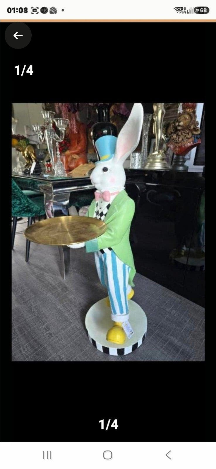 Leuk paasbeeld van een konijn butler met een dienblad., Ophalen, Nieuw, Dier