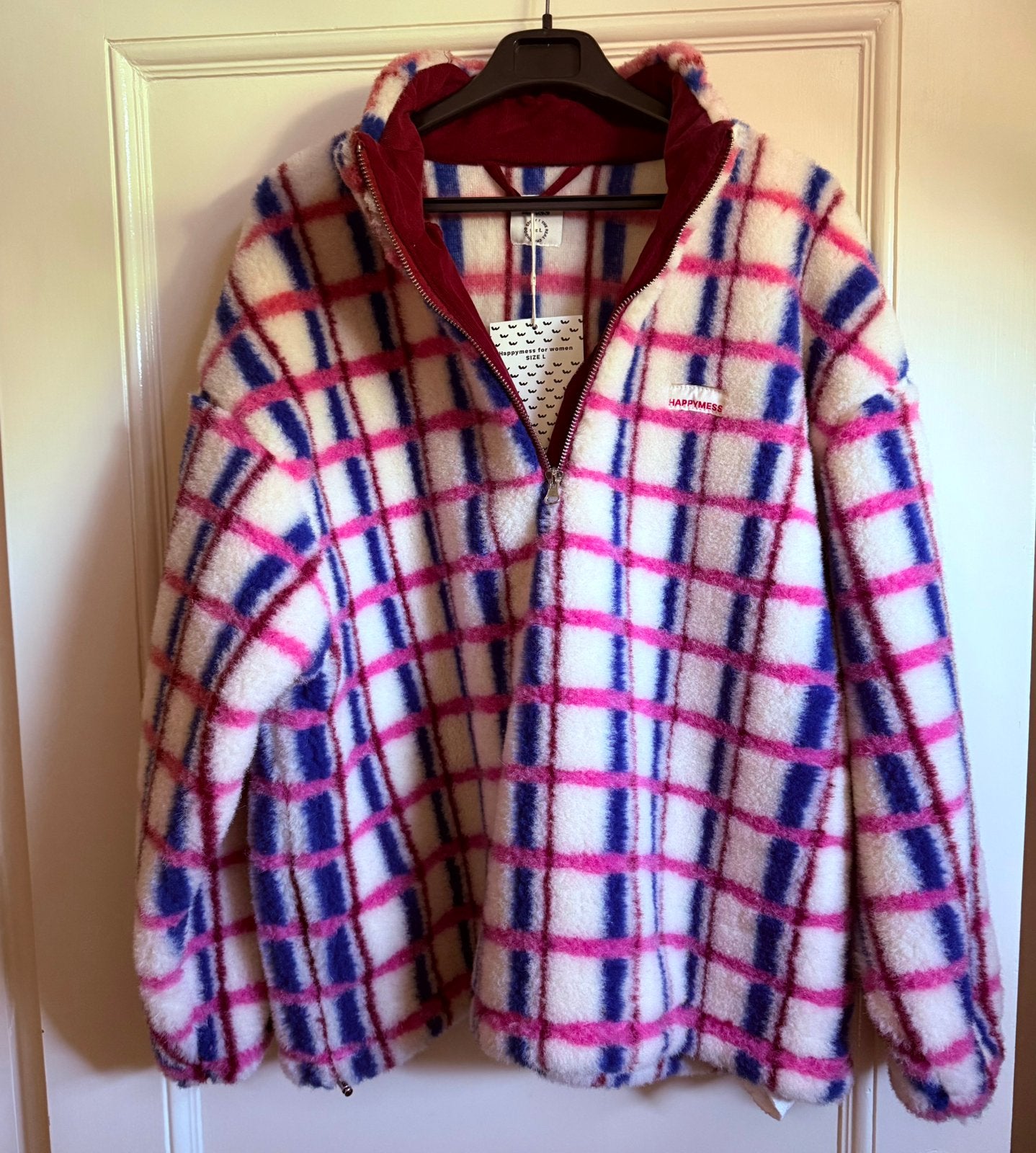Happymess Merino Wool Jacket - Pink & Cobalt maat L NIEUW!, Ophalen of Verzenden, Nieuw, Maat 42/44 (L), Meerkleurig